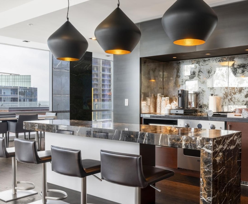 Large lounge area with bar seating